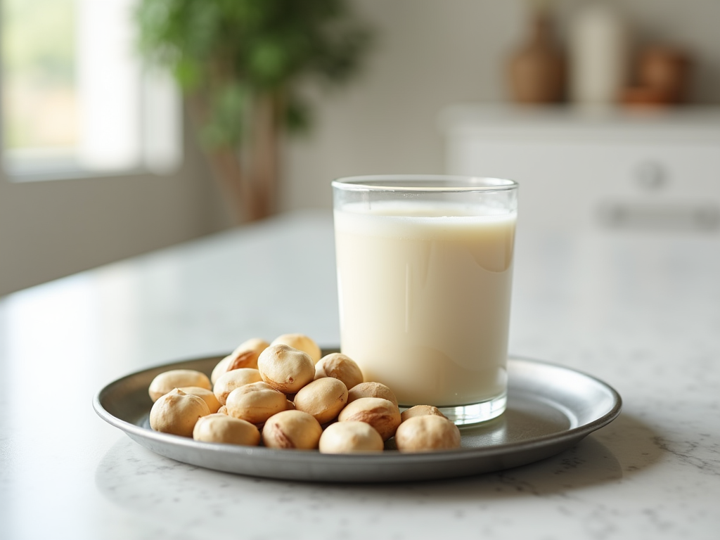 Glass of creamy white macadamia milk